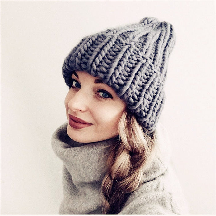 women knit winter hat beige minimalist fashion winter accessory close view