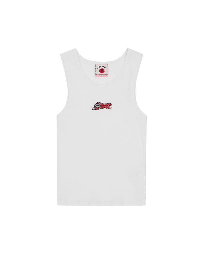 Womens Beaded Running Dog Ribbed Vest Top