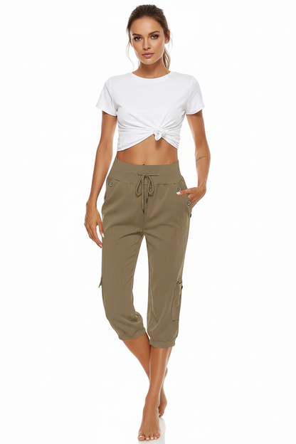 Women's casual cargo trousers with cropped hem and comfortable relaxed fit