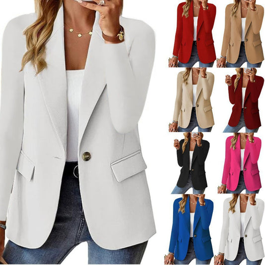 Women’s Commuter Lapel Button Jacket – side profile with pockets and clean lines