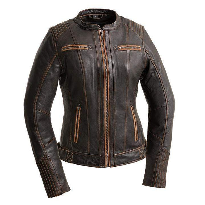Women's Electra Jacket: Meet Electra - the women's leather motorcycle jacket that offers both flair and functionality
