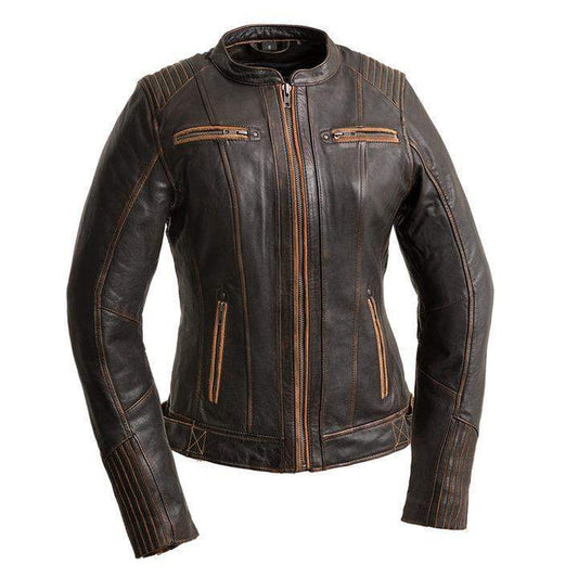 Women's Electra Jacket: Meet Electra - the women's leather motorcycle jacket that offers both flair and functionality