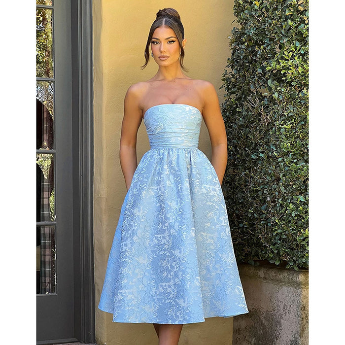 Women's Floral Jacquard Satin Tube Top Dress – Shop Now