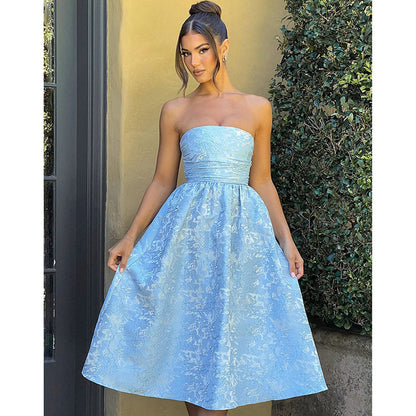 Women's Floral Jacquard Satin Tube Top Dress – Shop Now
