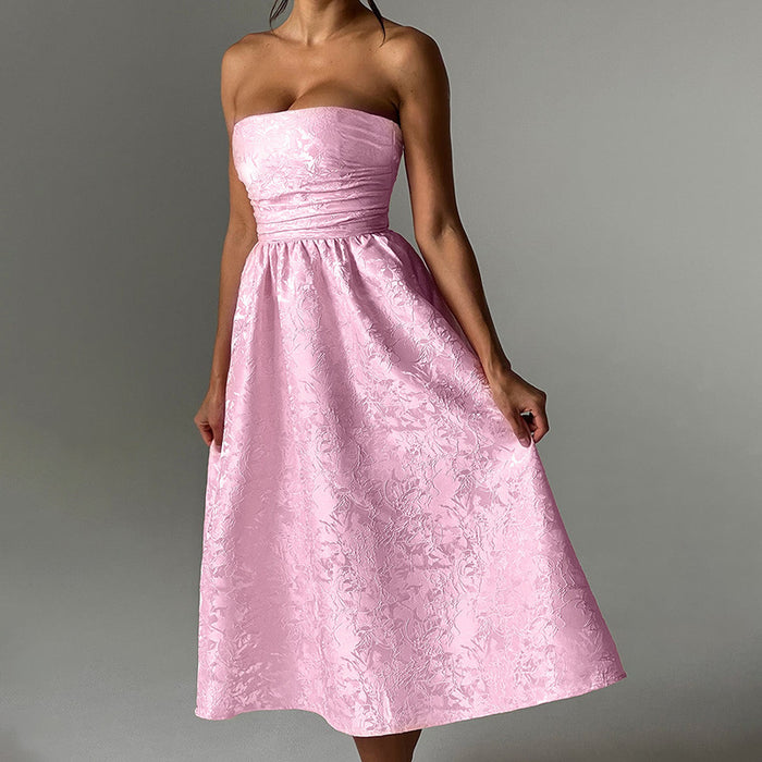 Women's Floral Jacquard Satin Tube Top Dress – Shop Now