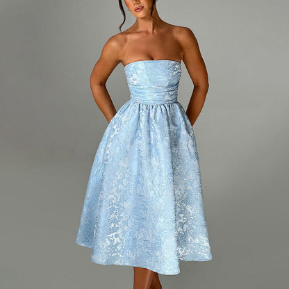 Women's Floral Jacquard Satin Tube Top Dress – Shop Now