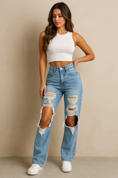 Women's High-Waist Straight-Leg Jeans | Cotton Denim