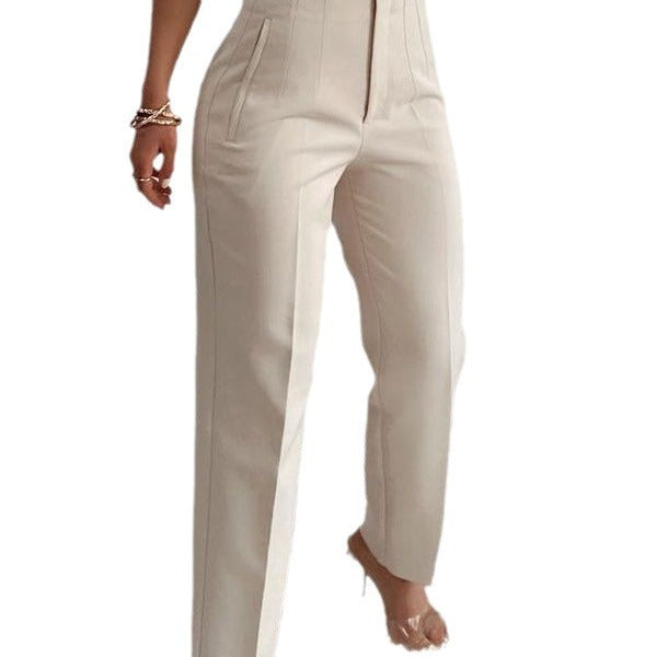 Curve-Hugging Grace: Royal Blue Straight-Leg Women's Pleated High Waist Pants – Basic Yet Bold