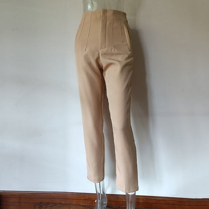 Everyday Luxury: Slim-Fit High Waist Pleated Women's Pants in Polyester for All-Day Ease
