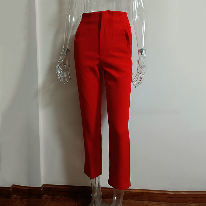 Elevated Basics: Women's Pleated High Waist Pants in Royal Blue – High-Rise, Slim, Unforgettable