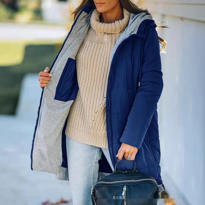 Pocket-rich women’s hooded cotton jacket in dark gray – versatile street style