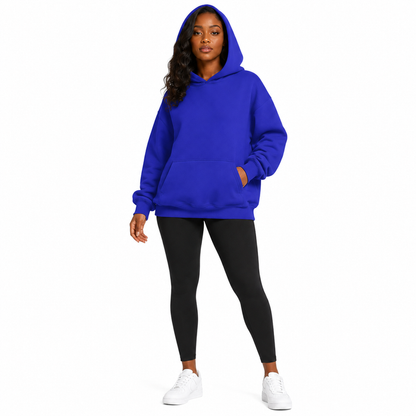 Women's long sleeve hoodie with pockets and relaxed oversized fit, shown as an easy casual top for comfortable outfit styling