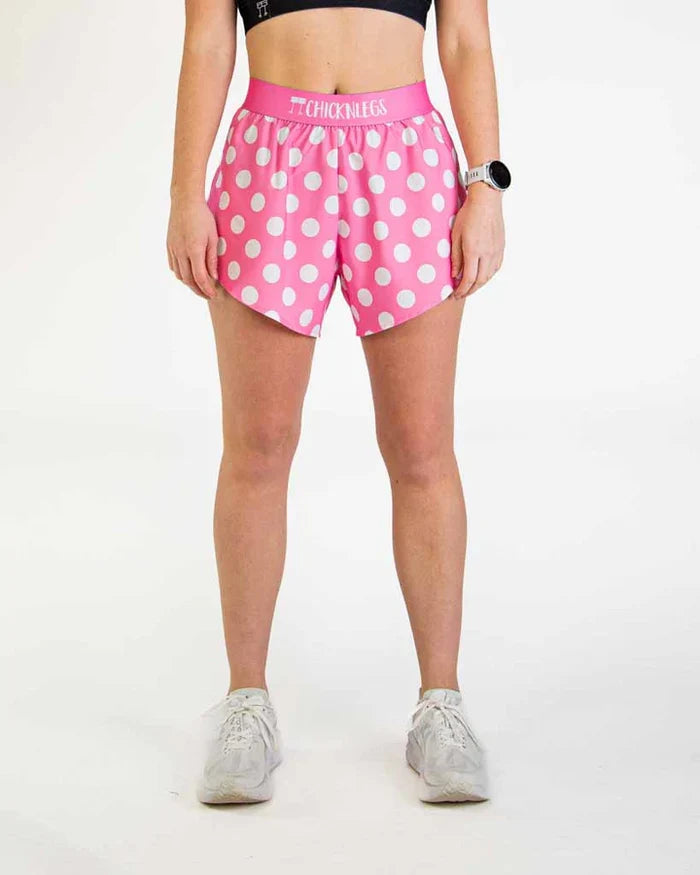 Women's Pink Polka Dot 4" Split Running Shorts