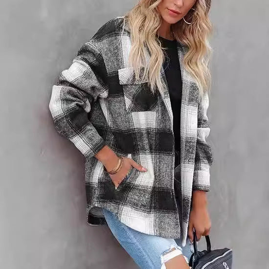 Women’s Plaid Jacket – Chic Casual Coat