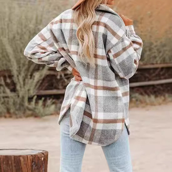 Women’s Plaid Jacket – Chic Casual Coat