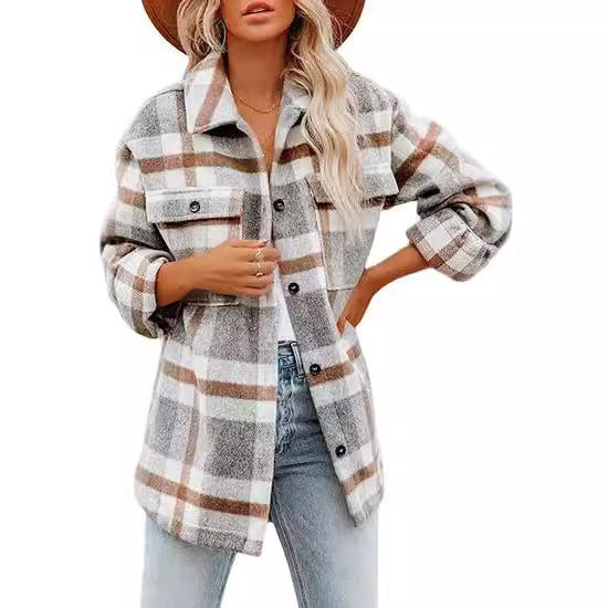 Women’s Plaid Jacket – Chic Casual Coat