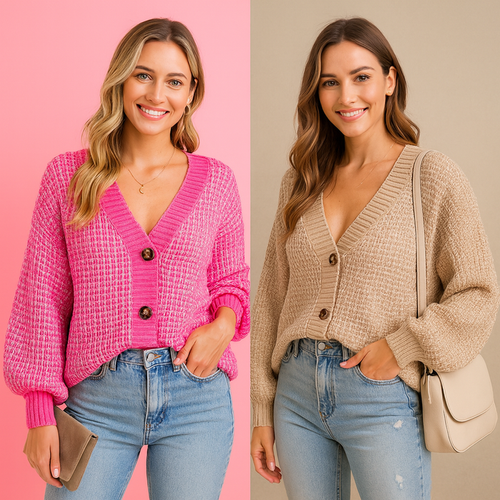 Women’s Plus Size Cardigan – Button Front Jacquard Knit
