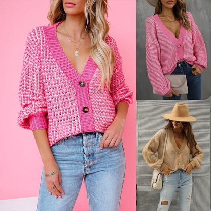 Women’s Plus Size Cardigan – Button Front Jacquard Knit