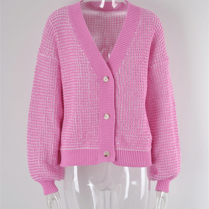 Women’s Plus Size Cardigan – Button Front Jacquard Knit