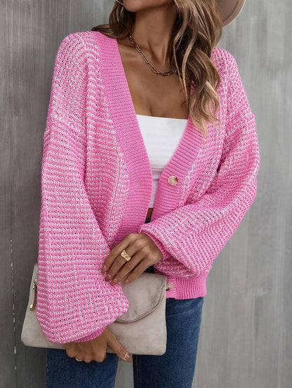 Women’s Plus Size Cardigan – Button Front Jacquard Knit