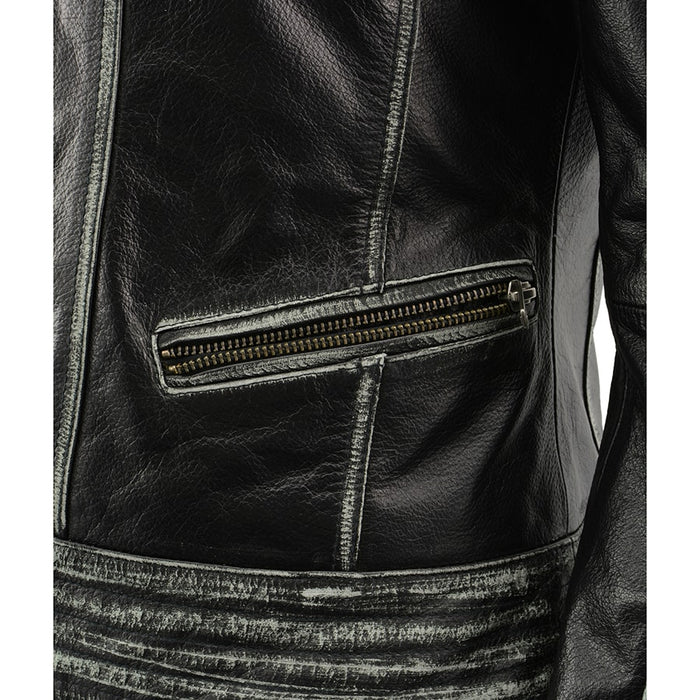Women's Rebel Jacket Grey: Features:

Lightweight Distressed Leather with Rubbed Seams
Zipper Front with Four Front Pockets
I