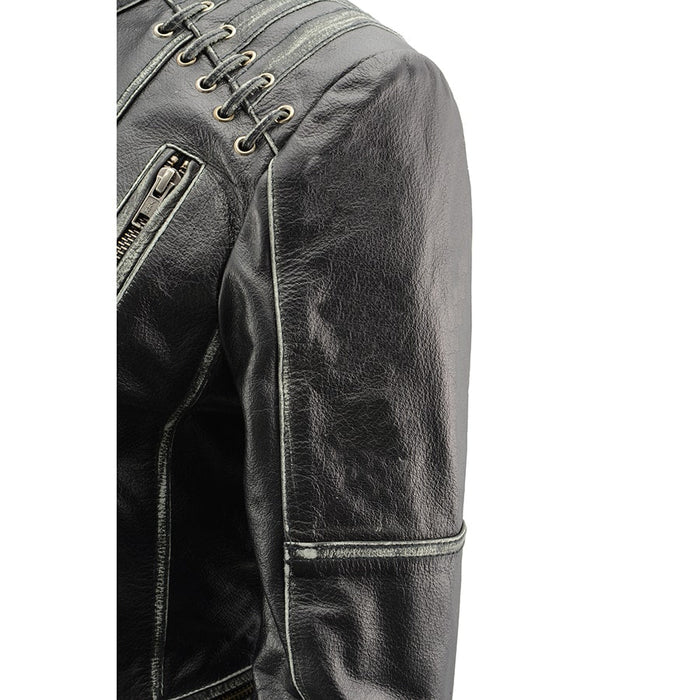 Women's Rebel Jacket Grey: Features:

Lightweight Distressed Leather with Rubbed Seams
Zipper Front with Four Front Pockets
I