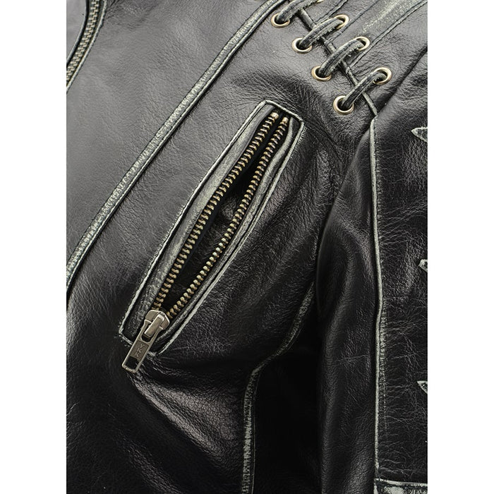 Women's Rebel Jacket Grey: Features:

Lightweight Distressed Leather with Rubbed Seams
Zipper Front with Four Front Pockets
I