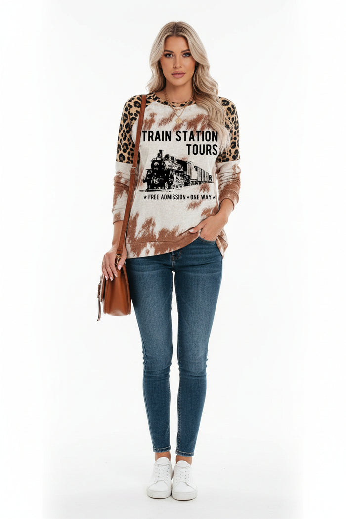 Women’s Retro 3D Print Long Sleeve T-Shirt front view vibrant retro print casual fashion