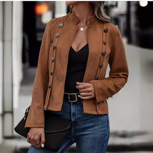 Women’s Retro Deerskin Velvet Jacket  Dark Brown  Black
