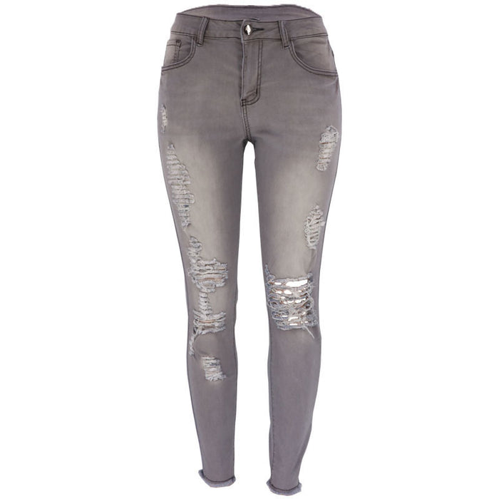 Women’s Ripped Skinny Jeans – Slim Fit, Mid-Rise