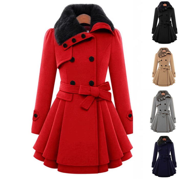 Women's Slim Mid-Length Woolen Coat – Belted Warmth