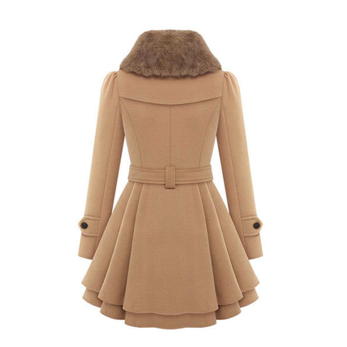 Women's Slim Mid-Length Woolen Coat – Belted Warmth