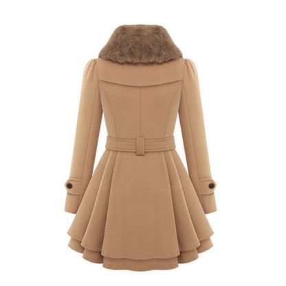 Women's Slim Mid-Length Woolen Coat – Belted Warmth