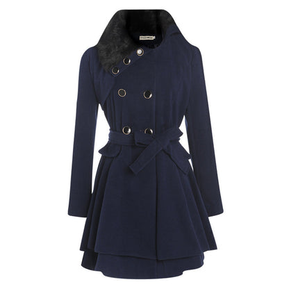 Women's Slim Mid-Length Woolen Coat – Belted Warmth