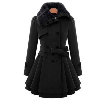 Women's Slim Mid-Length Woolen Coat – Belted Warmth