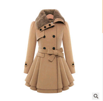 Women's Slim Mid-Length Woolen Coat – Belted Warmth