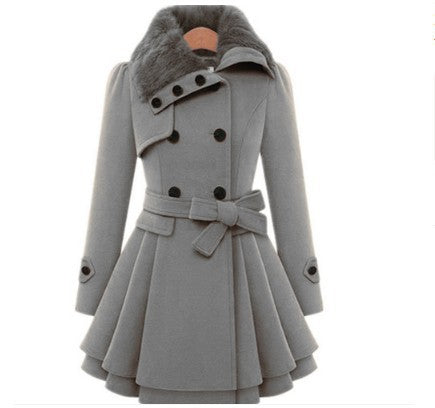 Women's Slim Mid-Length Woolen Coat – Belted Warmth