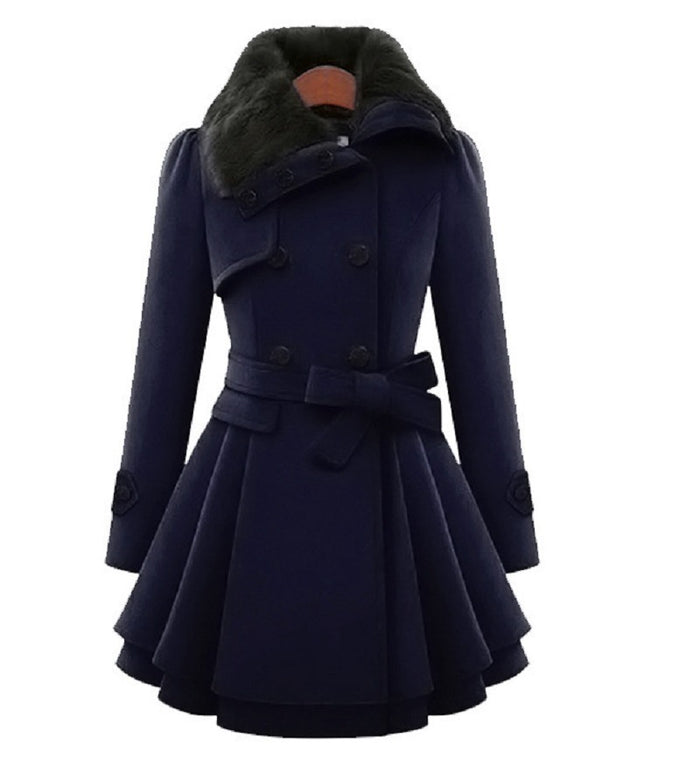 Women's Slim Mid-Length Woolen Coat – Belted Warmth