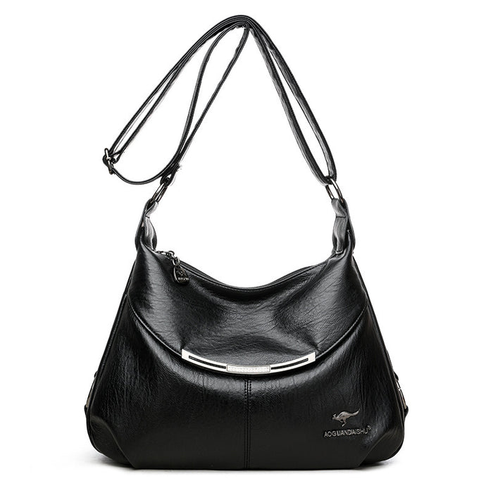 Women's Shoulder Bag Large Capacity in Action – Soft Leather Tote Carrying Books and Wallet Seamlessly