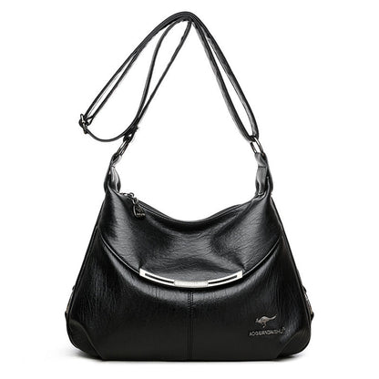 Women's Shoulder Bag Large Capacity in Action – Soft Leather Tote Carrying Books and Wallet Seamlessly