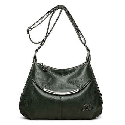Interior View of Women's Large Capacity Soft Leather Bag – Zippered Sandwich Pocket for Organized Storage