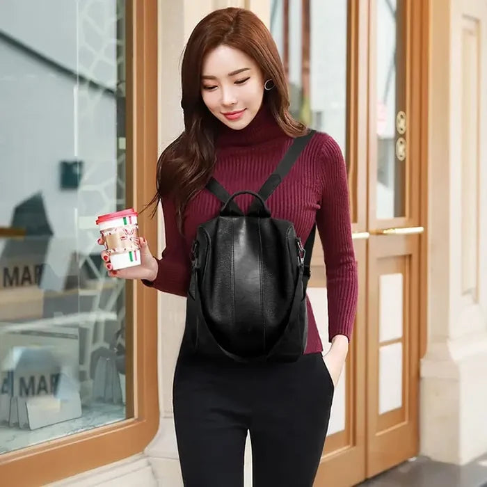 women's solid color large capacity backpack interior compartments organized storage details