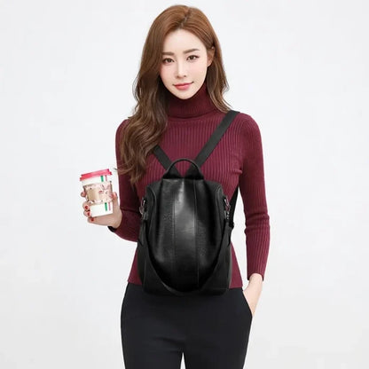 women's solid color large capacity backpack worn on shoulder urban professional styling