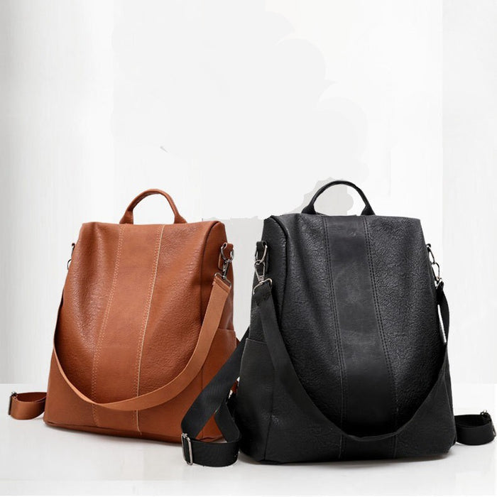 women's solid color large capacity backpack zipper closure secure elegant hardware