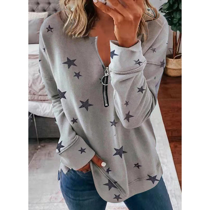 women’s star print sweatshirt light gray cotton blend casual weekend outfit