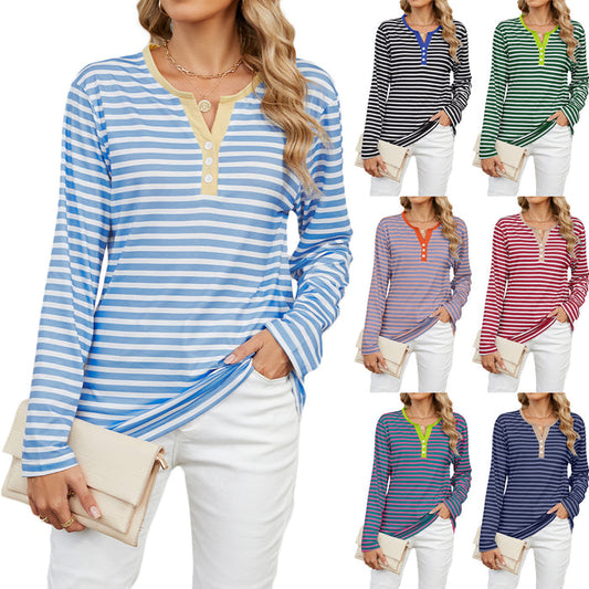 Women's Striped V-neck T-shirt: Effortless Style, Shop Now!