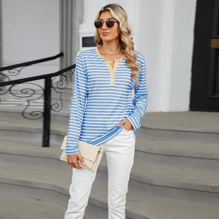 Women's Striped V-neck T-shirt: Effortless Style, Shop Now!