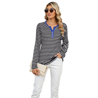 Women's Striped V-neck T-shirt: Effortless Style, Shop Now!