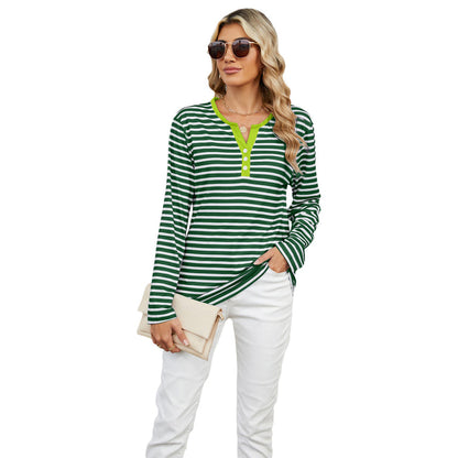 Women's Striped V-neck T-shirt: Effortless Style, Shop Now!