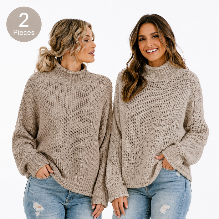 Women's Turtleneck Sweater - Solid Pullover Winter Knit